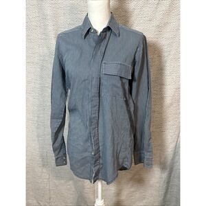 Lees Separate-Lees Blue White Striped Long Sleeve Button Up Small